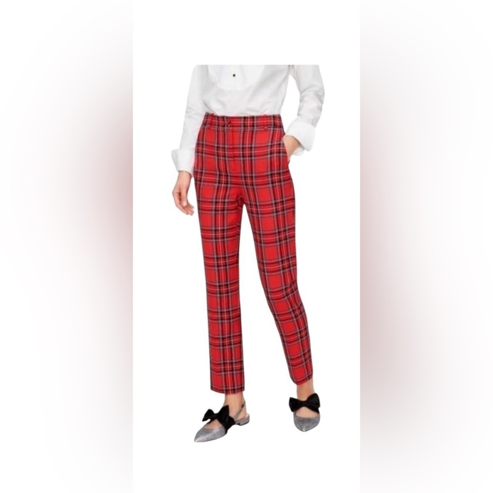 J. Crew Cameron High Rise Red Plaid Pants Size 8